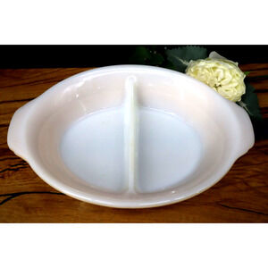 Vintage Peach Luster Fire King Divided Casserole Serving Dish Oven Proof #468